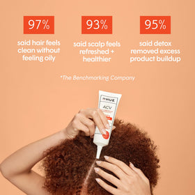 dpHUE ACV Exfoliating Scalp Detox resting on scalp for 8 to 10 minutes.
