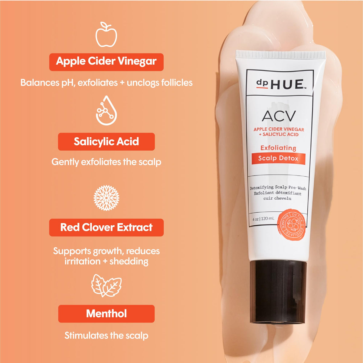 Applying dpHUE Exfoliating Scalp Detox to dry scalp before washing.
