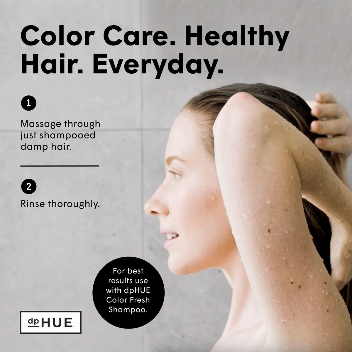 dpHUE Color Fresh Conditioner with kumquat extract visible close-up for color protection.