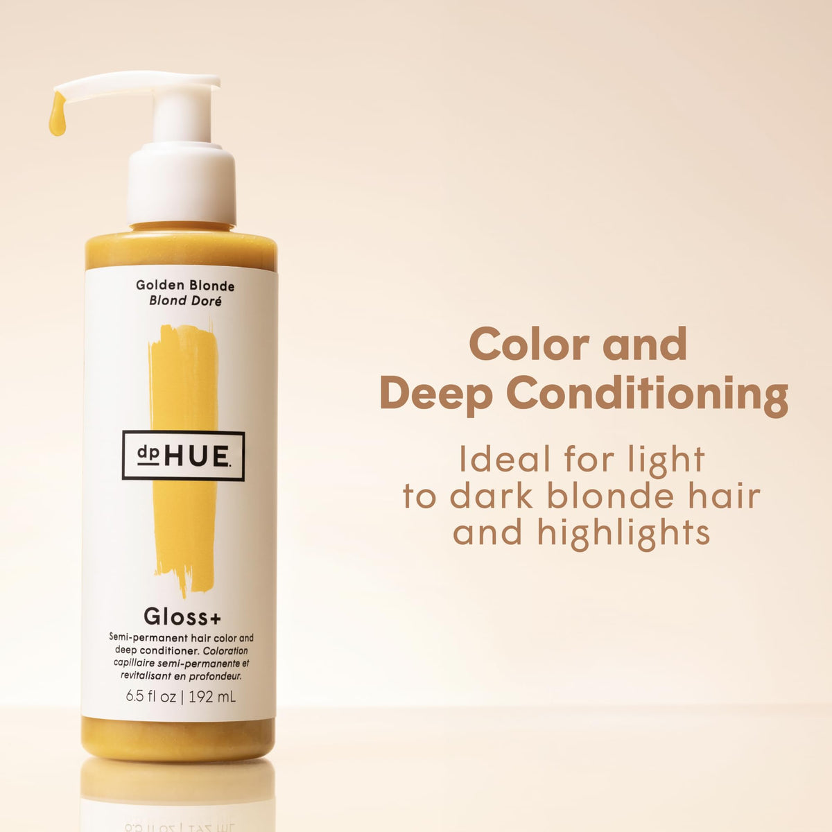 dpHUE Gloss+ Golden Blonde on damp hair, ready for weekly application.
