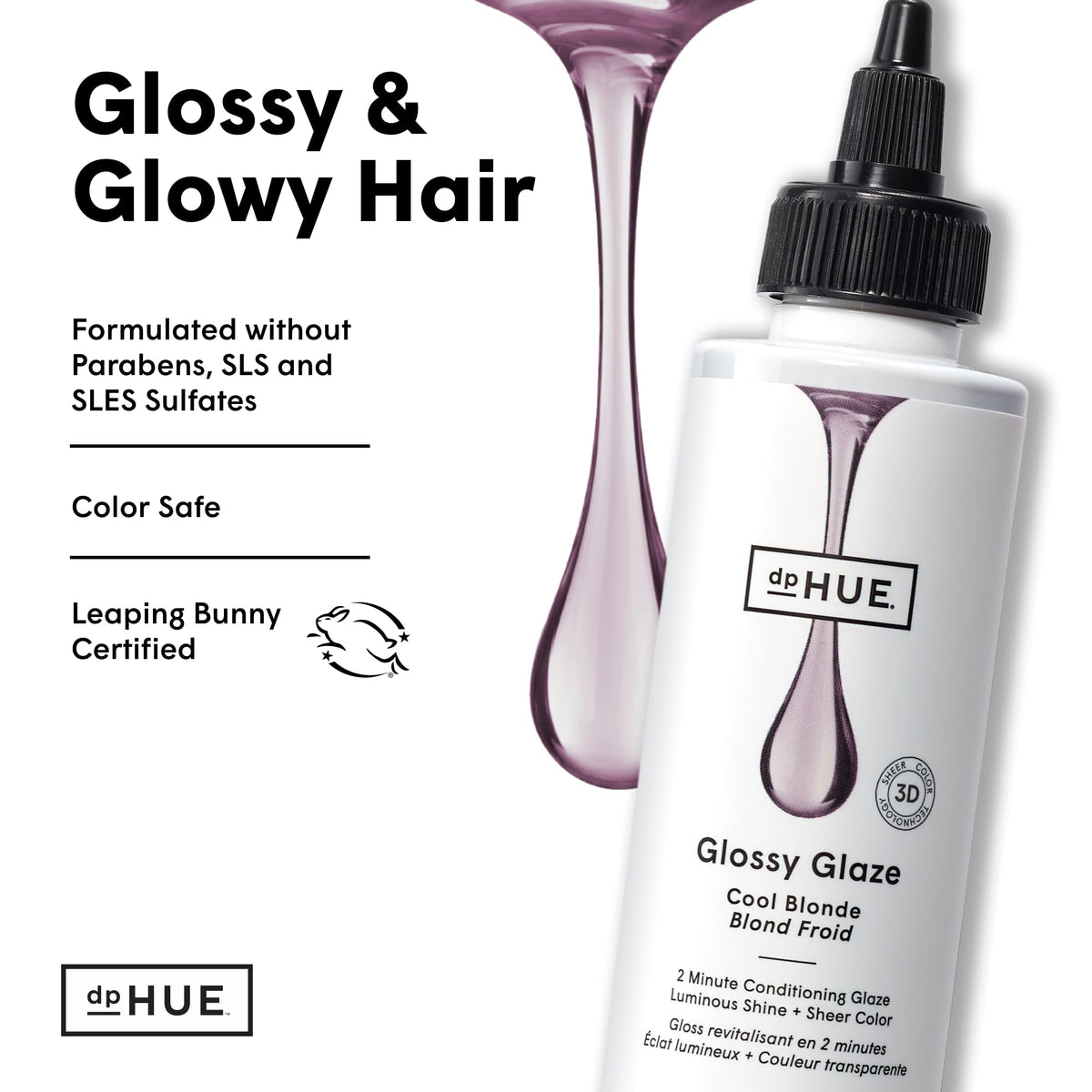 dpHUE Glossy Glaze Cool Blonde color swatch highlighting subtle tint and shine