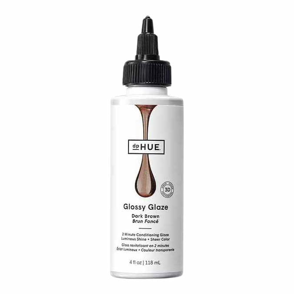 dpHUE Glossy Glaze bottle close-up shows a rich dark brown shade for luminous shine.