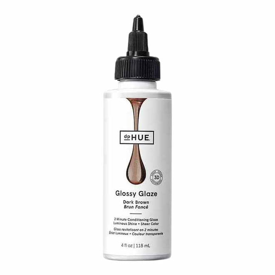 dpHUE Glossy Glaze bottle close-up shows a rich dark brown shade for luminous shine.