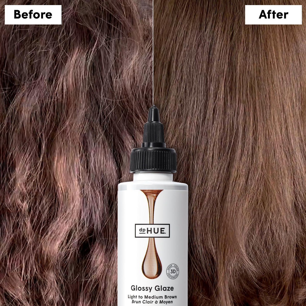 dpHUE Glossy Glaze hair shine close-up reveals luminous strands.