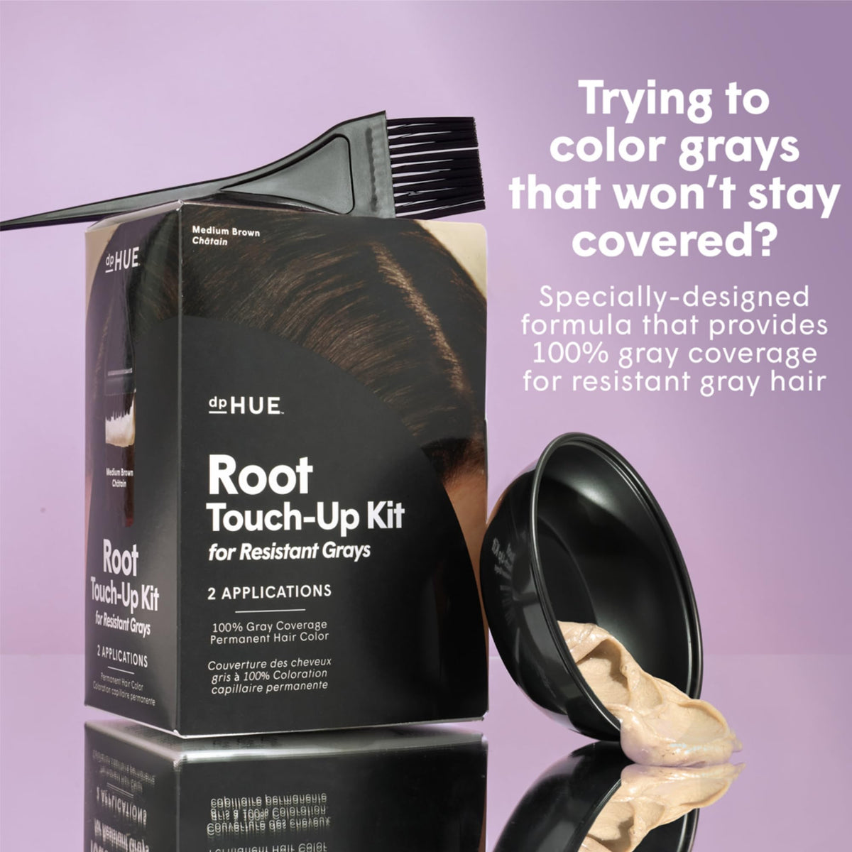 dpHUE Root Touch-Up cream dispense shows easy, mess free color application