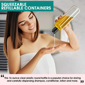 DPLASKA 16oz bottle for body care on bathroom shelves.