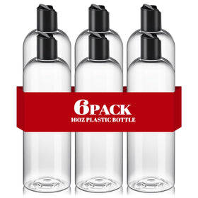 DPLASKA 6-pack 16oz clear bottle with disc top cap for easy dispensing.