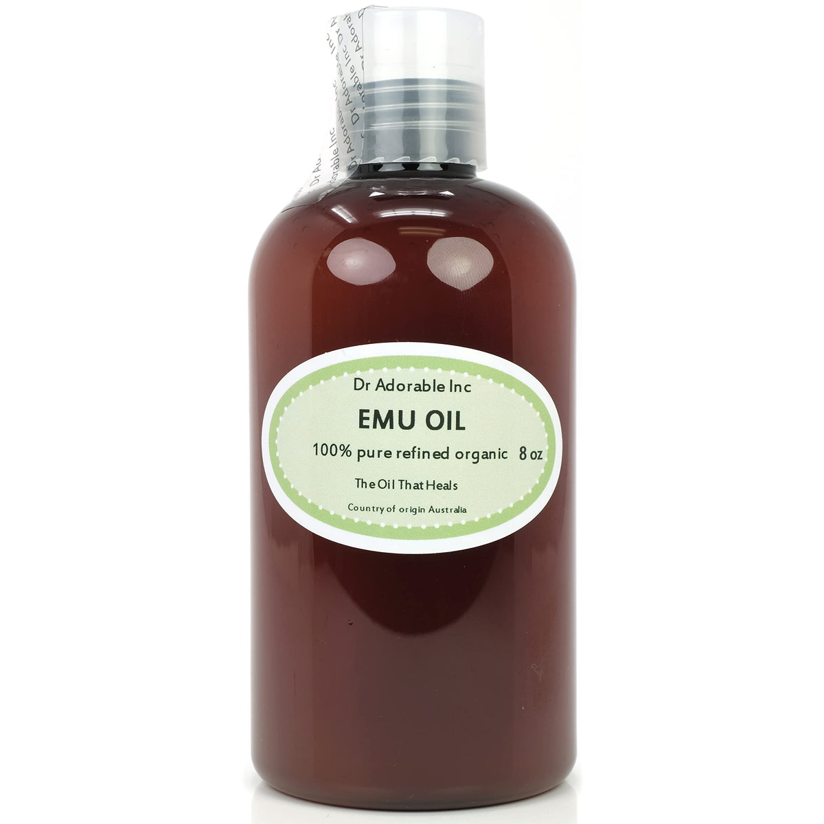 Dr Adorable Australian Emu Oil 8oz bottle offers pure skin nourishment.