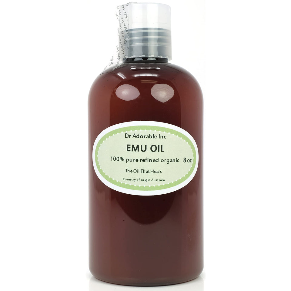 Dr Adorable Australian Emu Oil 8oz bottle offers pure skin nourishment.