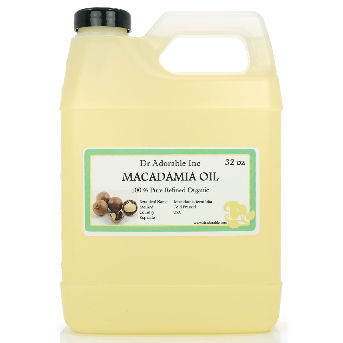Dr Adorable Macadamia Oil bottle 32 oz for skin and hair nourishment.