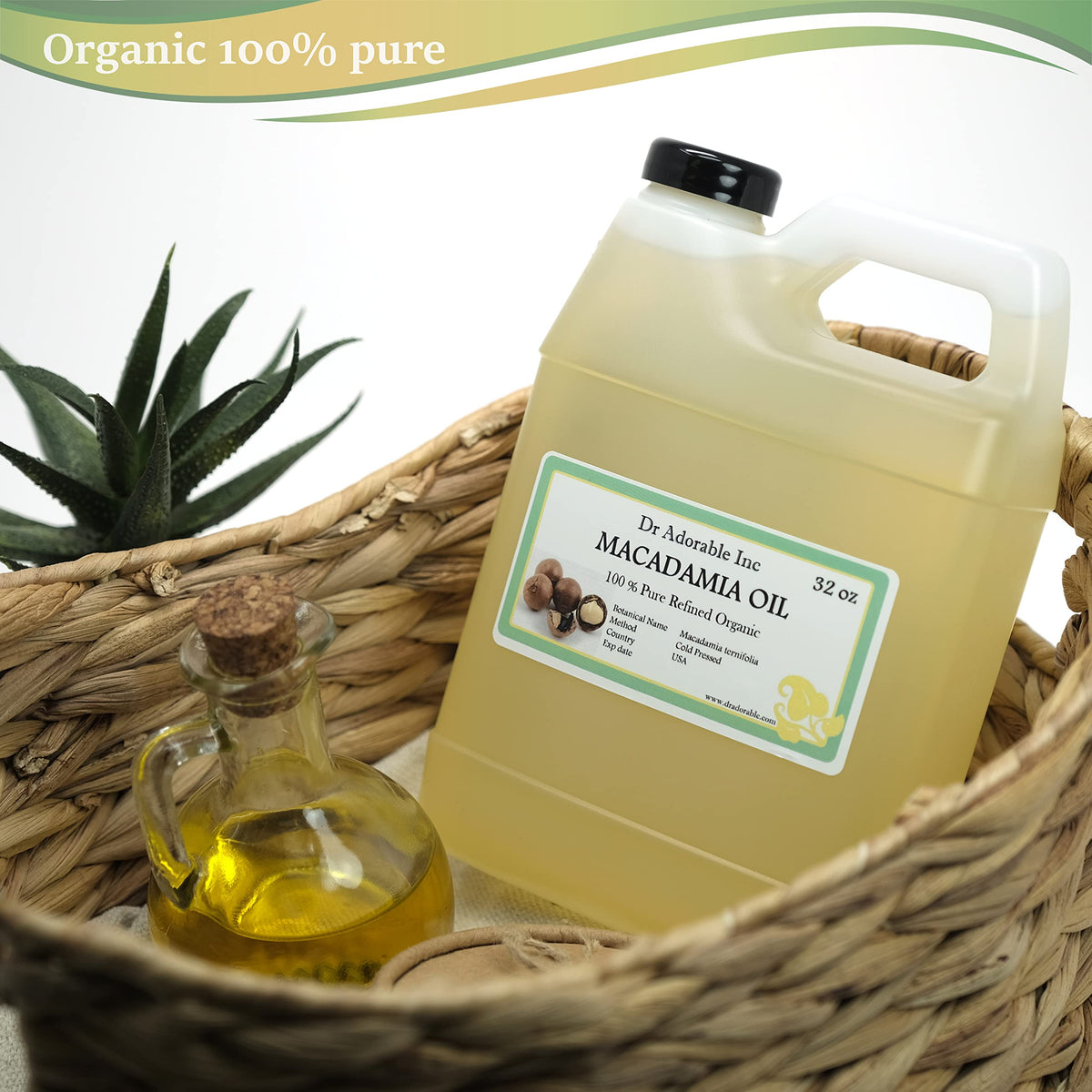 Close-up of Dr Adorable Macadamia Oil pump for easy application.
