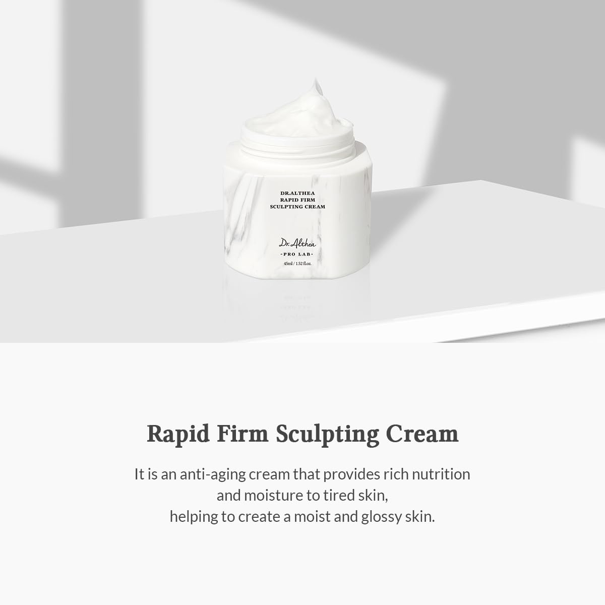 Dr.Althea Rapid Firm Sculpting Cream close-up texture reveals dewy glow.