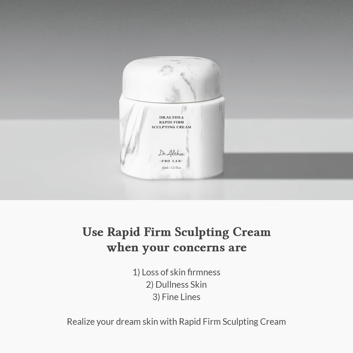 Dr.Althea Rapid Firm Sculpting Cream eco-packaging emphasizes vegan values.