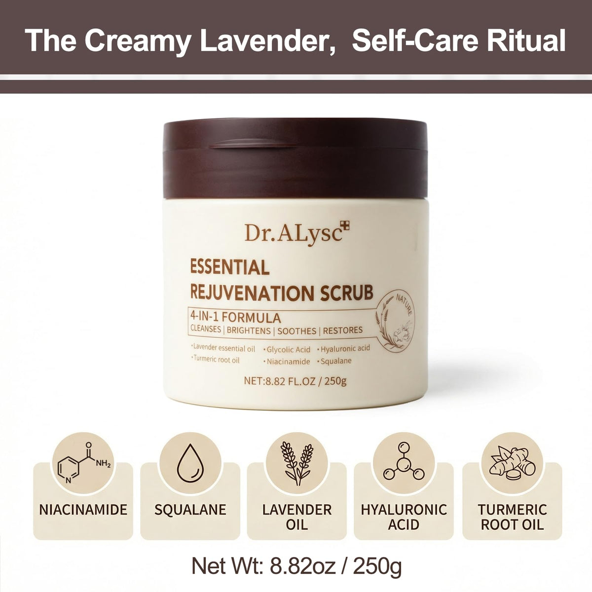 Dr.ALysc Bathroom presentation with bottle and towel implies spa-like self-care ritual.