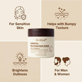 Dr.ALysc Face and body scrub application shows gentle massage and soft skin result.