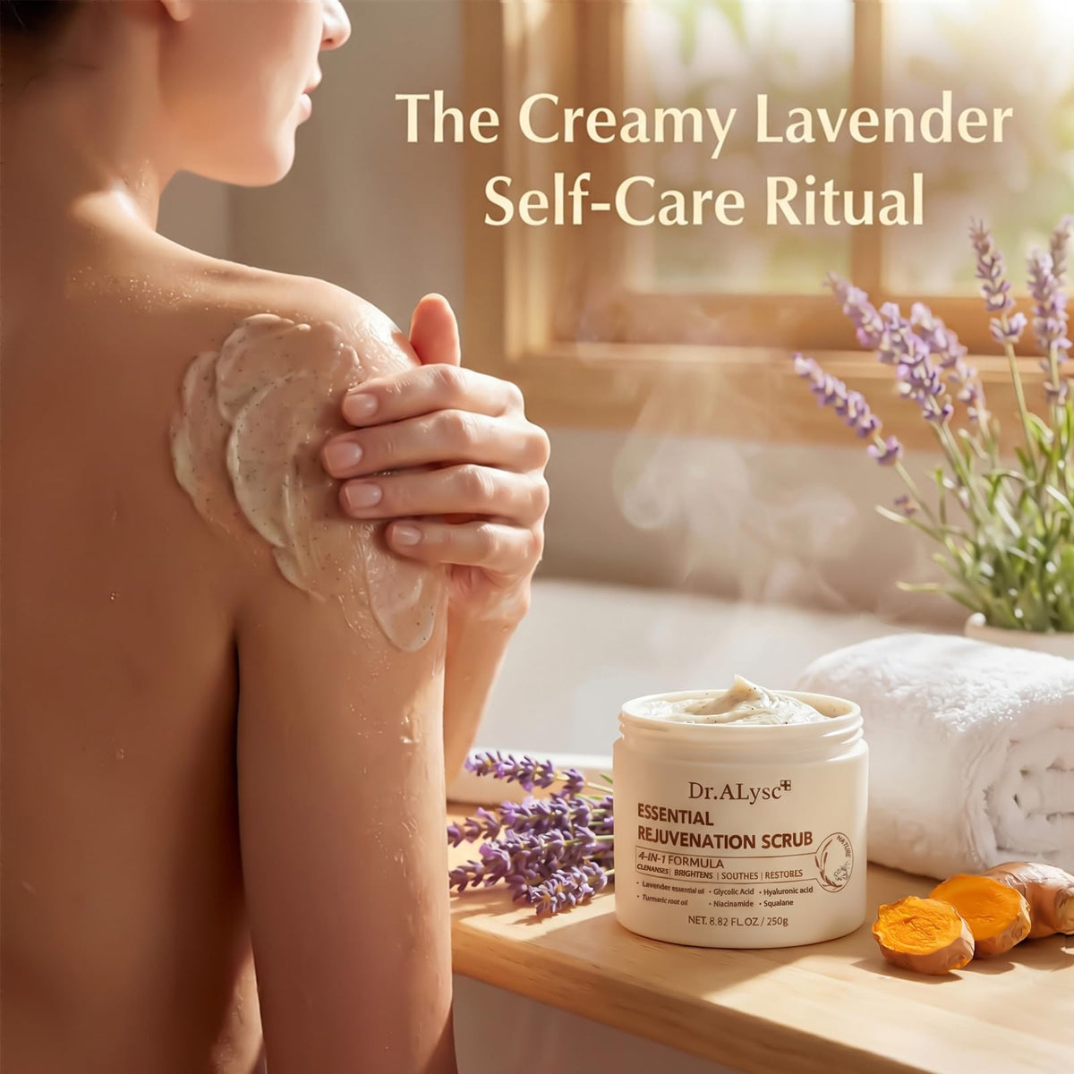Dr.ALysc Lavender aromatherapy sprigs convey calming fragrance during routine.