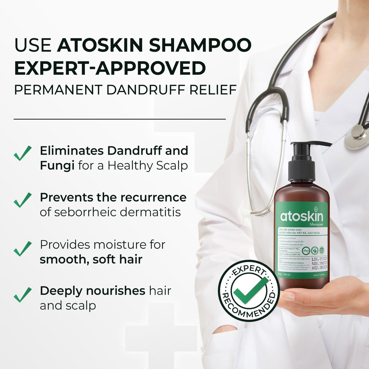 Dr. Atoskin shampoo fragrance-free formula shown for sensitive scalps
