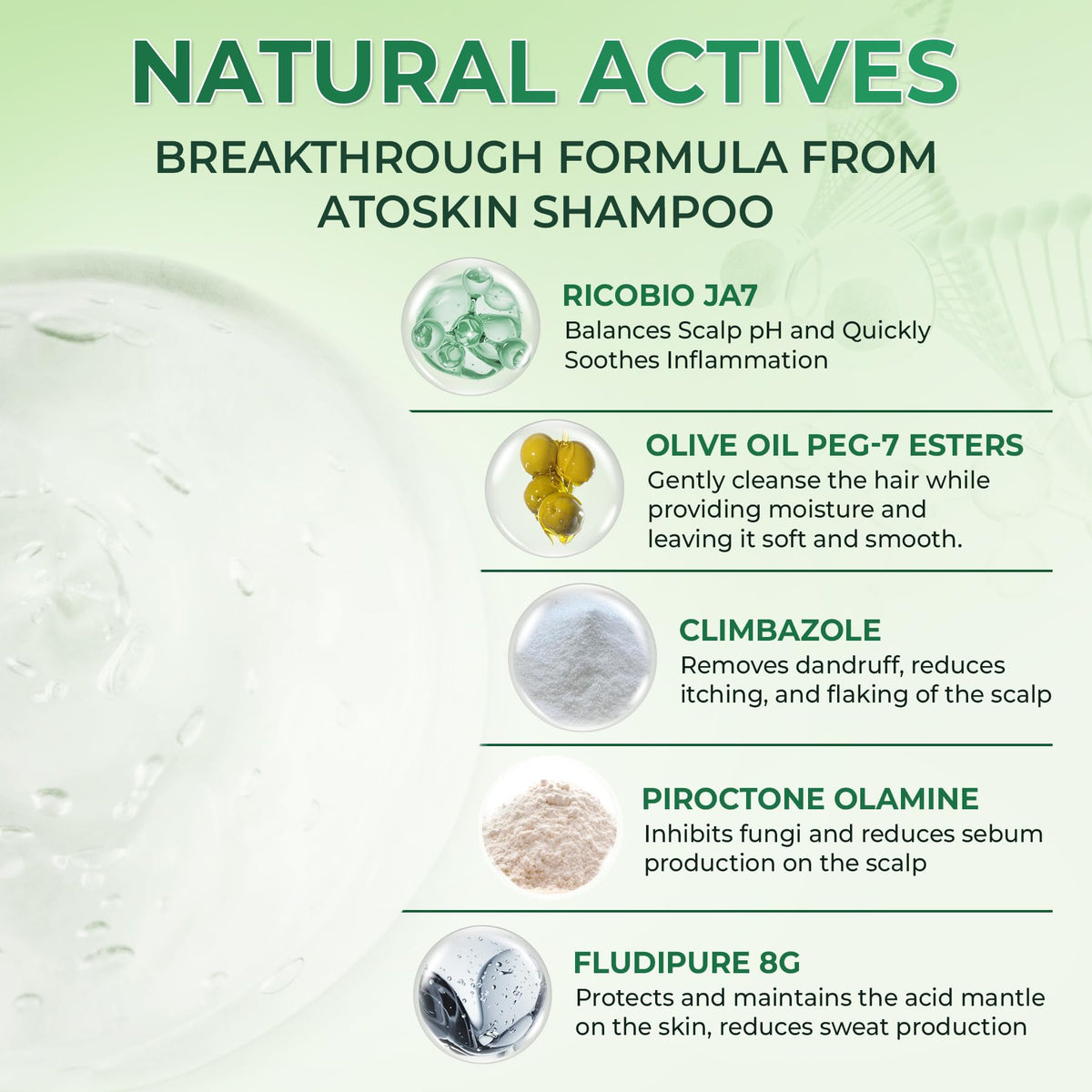 Dr. Atoskin shampoo label closeup highlighting climbazole and herbs