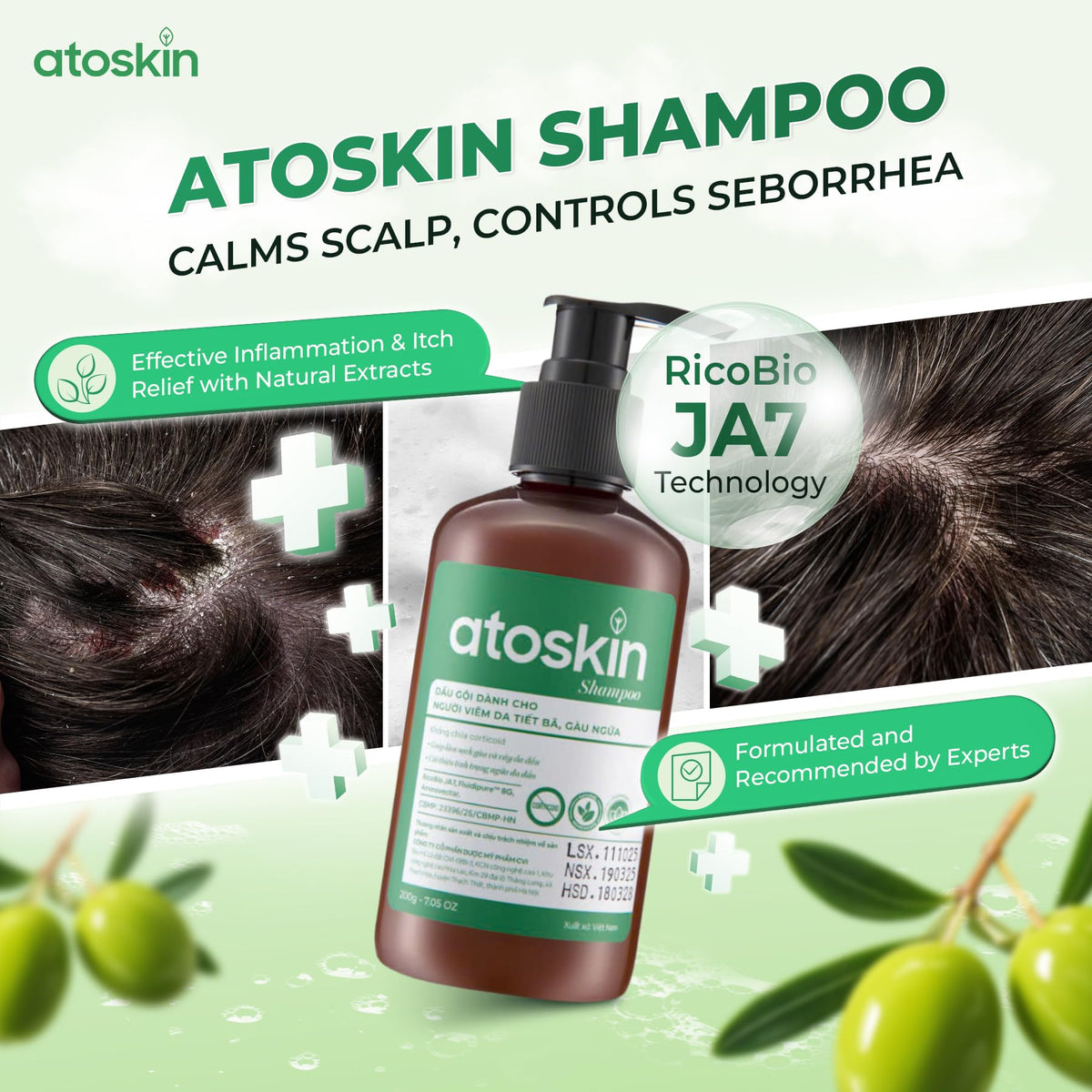 Dr. Atoskin shampoo lather application demonstrating gentle cleansing