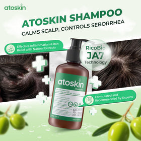 Dr. Atoskin shampoo lather application demonstrating gentle cleansing