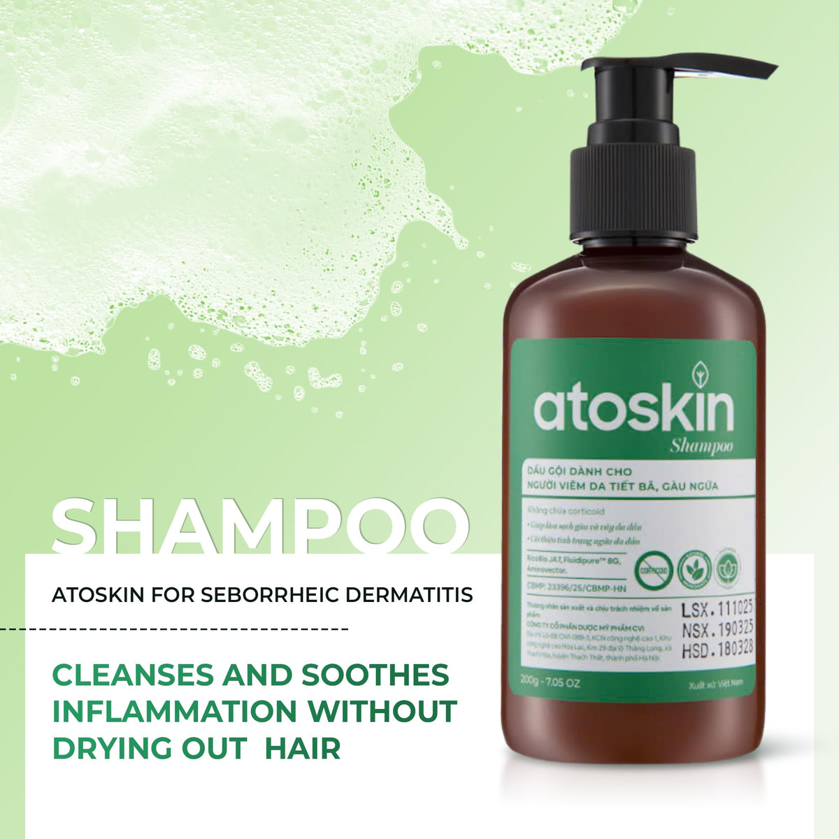 Dr. Atoskin shampoo closeup focused on scalp comfort concept