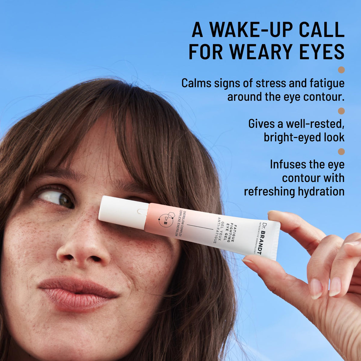 Ceramic applicator delivers cooling sensation while applying Dr. Brandt iD-STRESS eye gel.