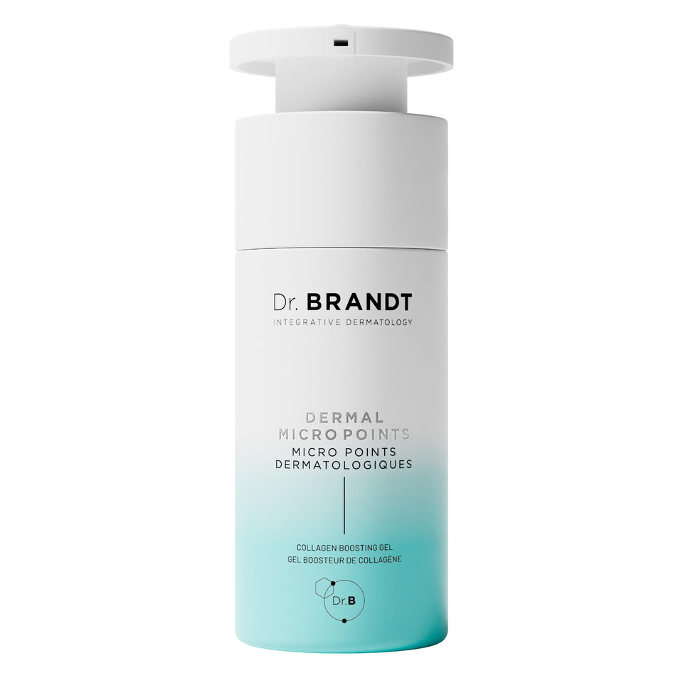 Dr. Brandt Needles No More bottle close-up for collagen support and texture refinement