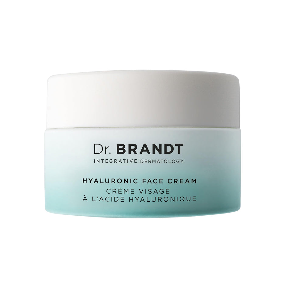 Dr. Brandt Needles No More Hyaluronic Face Cream bottle showing rich hydration.