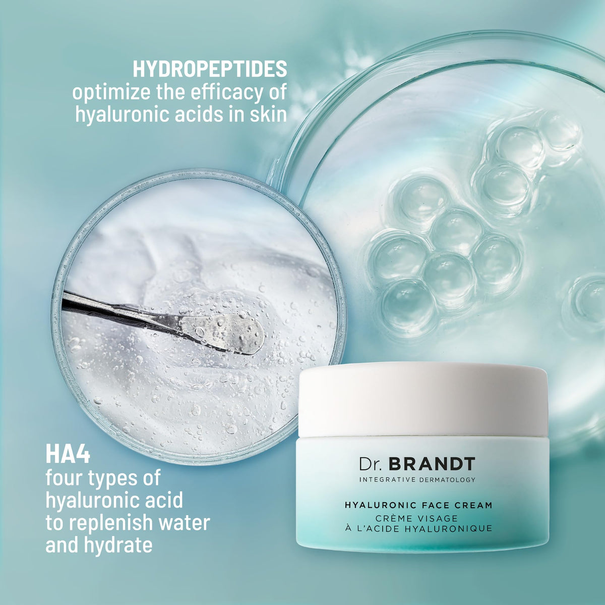 Product swatch on skin showing instant hydration with Dr. Brandt Needles No More Hyaluronic Face Cream.