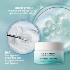 Product swatch on skin showing instant hydration with Dr. Brandt Needles No More Hyaluronic Face Cream.