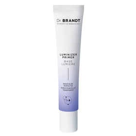Dr. Brandt Pores No More Luminizer Primer bottle shows pore-blurring smoothness.