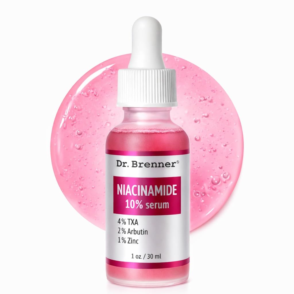 Dr. Brenner Niacinamide serum bottle with pour for brightening and even skin tone