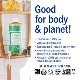 Dr. Bronner's Almond Bundle label close-up emphasizes organic, fair trade ingredients and natural composition.