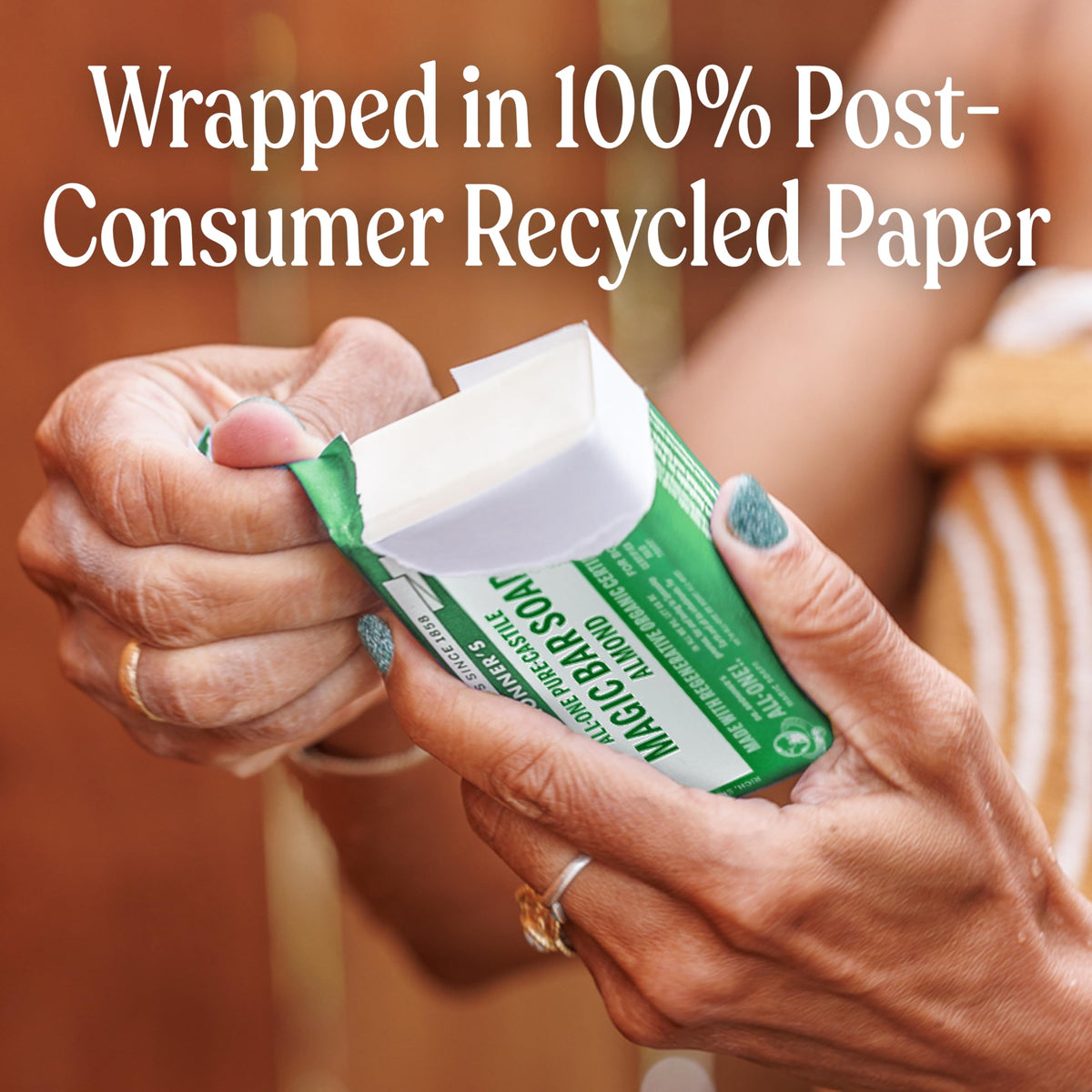 Dr. Bronner’s Almond bar soap for full body cleanse, vegan formula.