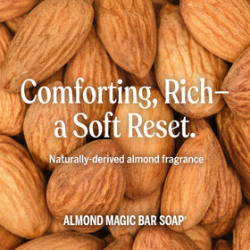 Dr. Bronner’s Almond bar soap for hair wash with light, clean scent.