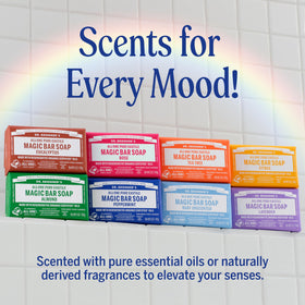 Dr. Bronner’s Almond bar soap packaging wrapped in recycled paper.