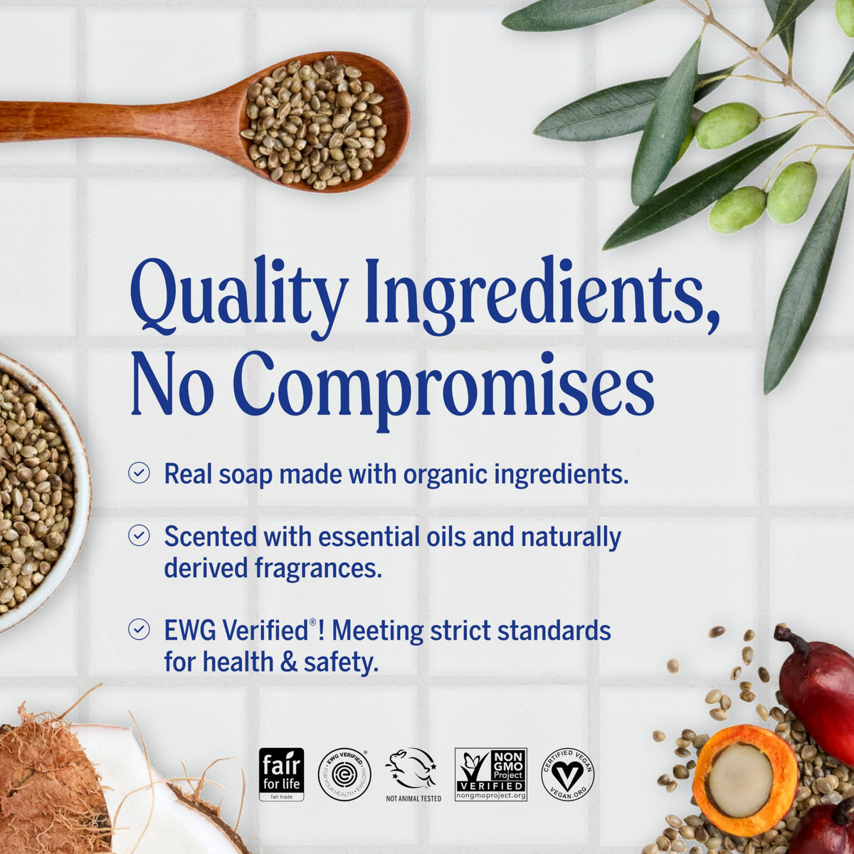 Dr. Bronner’s Almond bar soap texture closeup highlights smooth, plant-based ingredients.