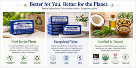 Castile bar suitable for face, body, and hands with gentle cleansing