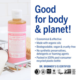 Dr. Bronner's Cherry Blossom packaging shows recycled materials.