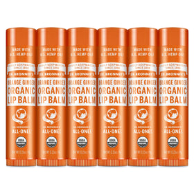 Dr. Bronner's lip balm 6-pack front view highlighting hydrating, natural formula.