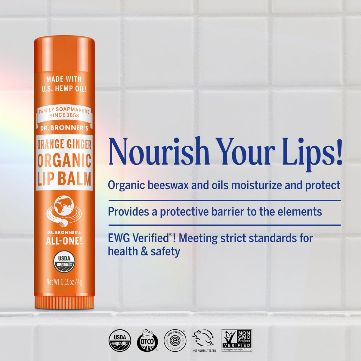 Dr. Bronner's lip balm 6-pack side view for on-the-go hydration.