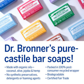 Dr. Bronner's peppermint bar soap with no synthetic preservatives for natural use.