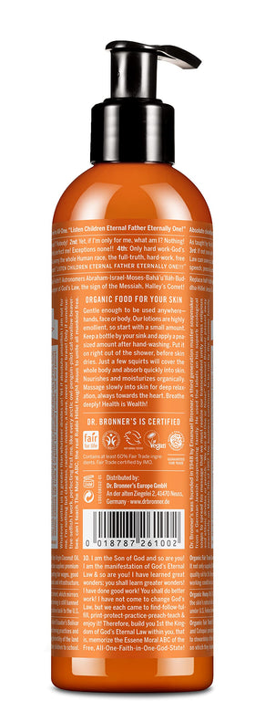 Dr. Bronner's lotion texture on skin indicates rich, creamy hydration.
