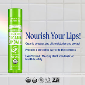 Close-up of applying Dr. Bronner's Lemon Lime lip balm on lips.