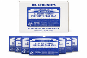 Dr. Bronner's Peppermint Castile bar soap 6-pack on display for daily cleansing