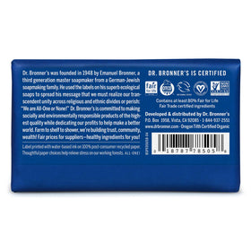 Dr. Bronner's peppermint bar soap creates a rich lather for face, body, and hair.