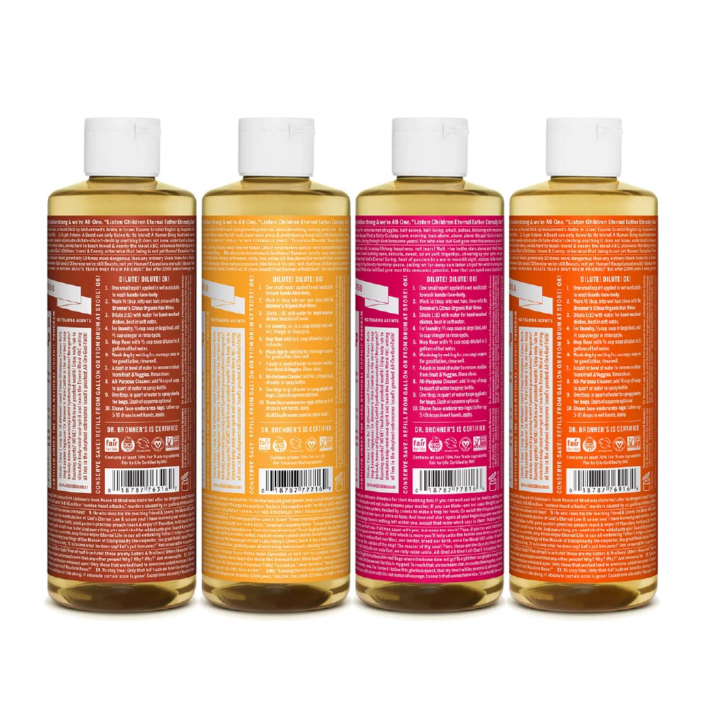 Dr. Bronner's Pure-Castile Citrus bottle with bright aroma for versatile cleaning