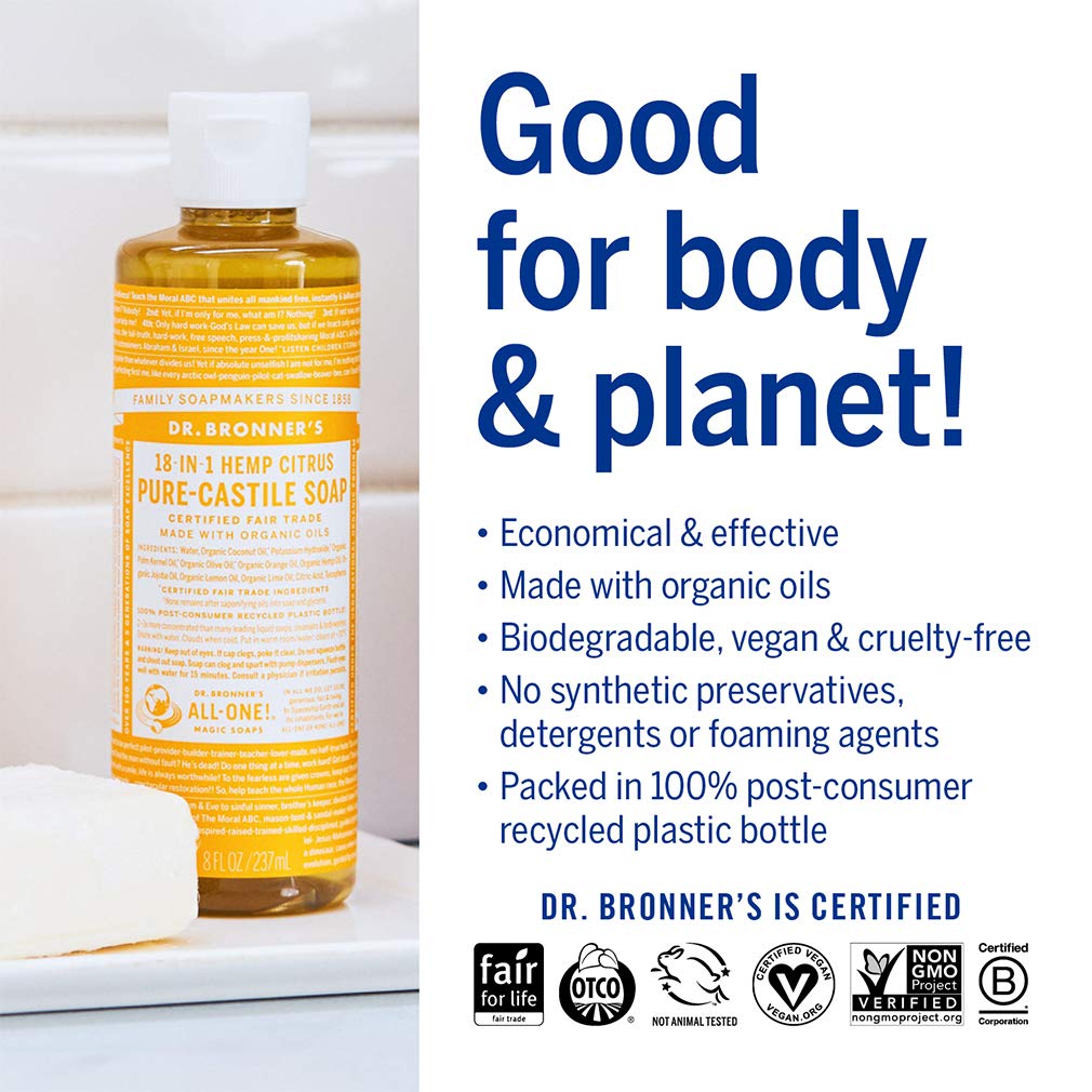 Dr. Bronner's Pure-Castile Tea Tree bottle delivers natural cleaning power