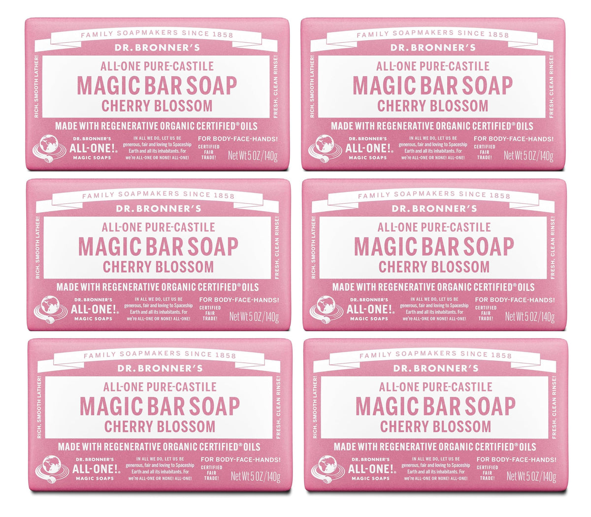Dr. Bronner's Cherry Blossom Magic Bar front view for gentle cleansing