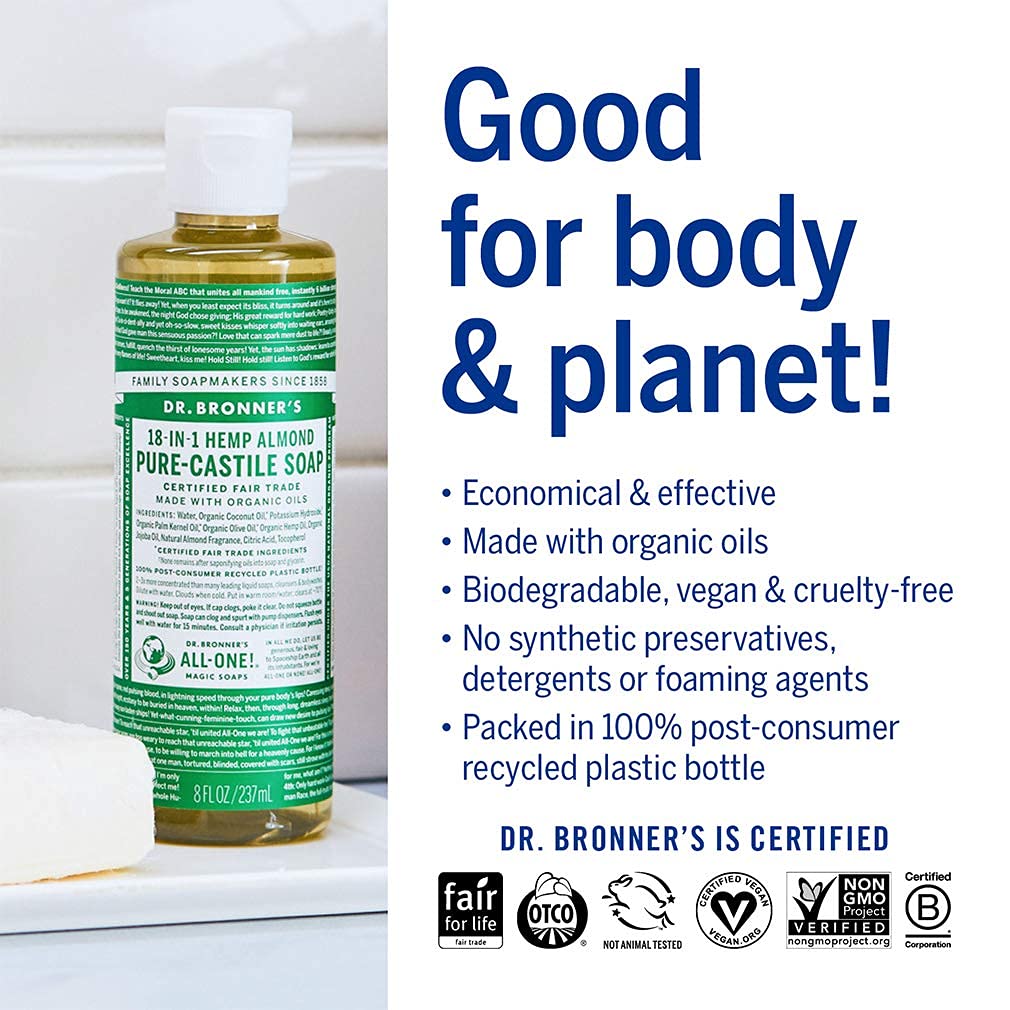 Dr. Bronner's four-pack lineup of Pure-Castile bottles (8 oz each).